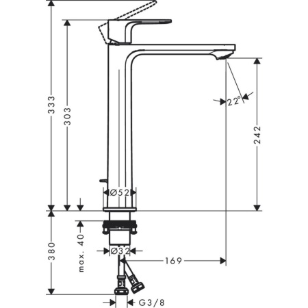 Смеситель для раковины hansgrohe Rebris S 240 CoolStart, со сливным гарнитуром 72590670, матовый черный