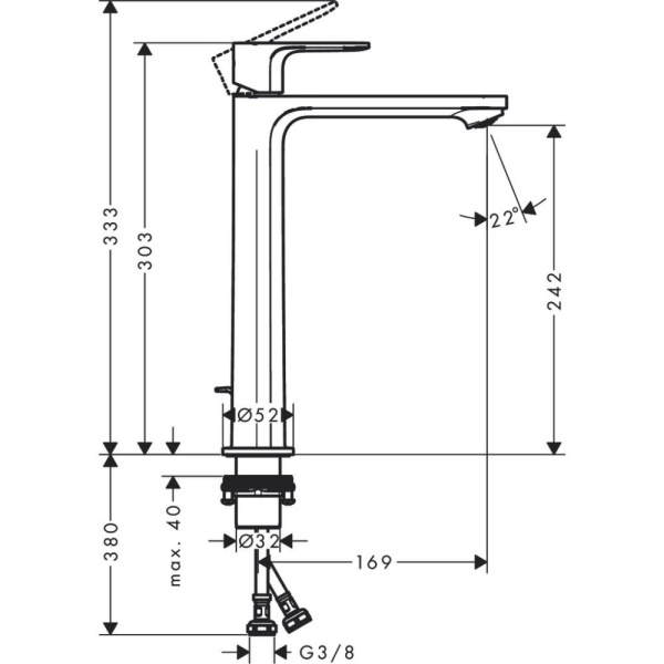 Смеситель для раковины hansgrohe Rebris S 240 CoolStart, со сливным гарнитуром 72590670, матовый черный