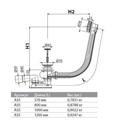 AlcaPlast A55ANTIC-RU-01 Слив-перелив для ванны - автоматический (бронза)