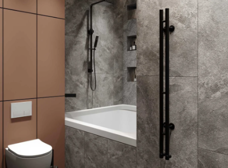 Водяной полотенцесушитель GUARDO STRETTO 1200x85 с 2 перекладинами черный матовый RAL 9005 STRETTO 1285 R9005(М)